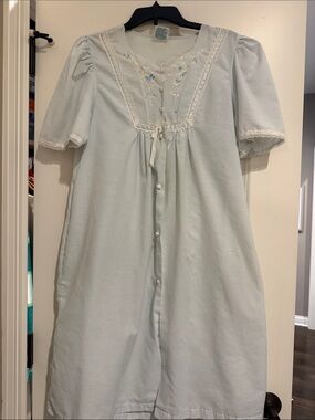 Sears Light Blue Nightgown with Pastel Floral Embroidery